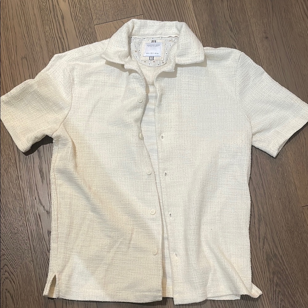 Men's Cream Textured Short Sleeve Shirt